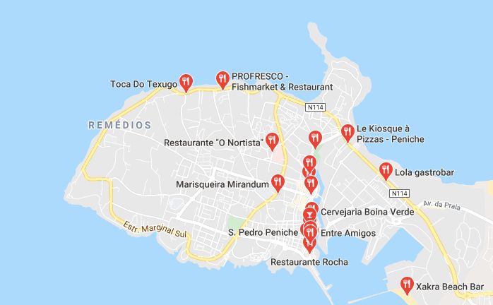 Mappa Ristoranti a Peniche