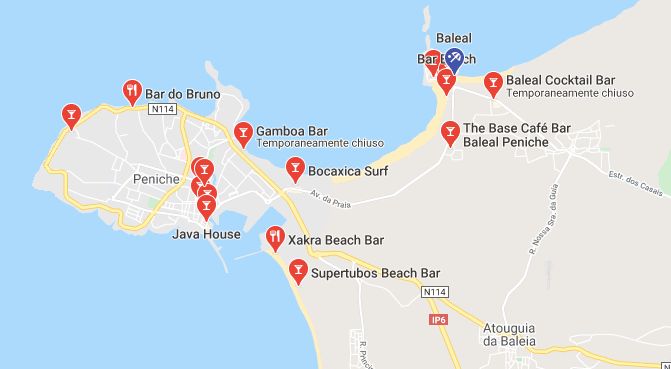 Bar e Pub a Peniche - Mappa
